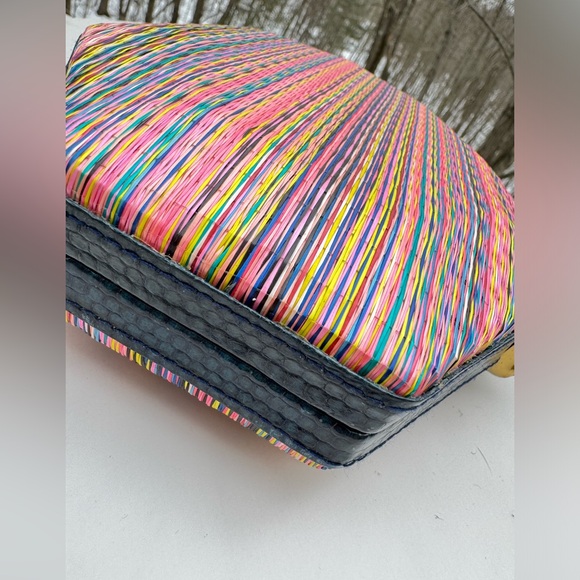 RAFE New York Sofia Octagon Multicolor Hexagonal Clutch Blue Tassel rainbow Bag - Picture 8 of 10